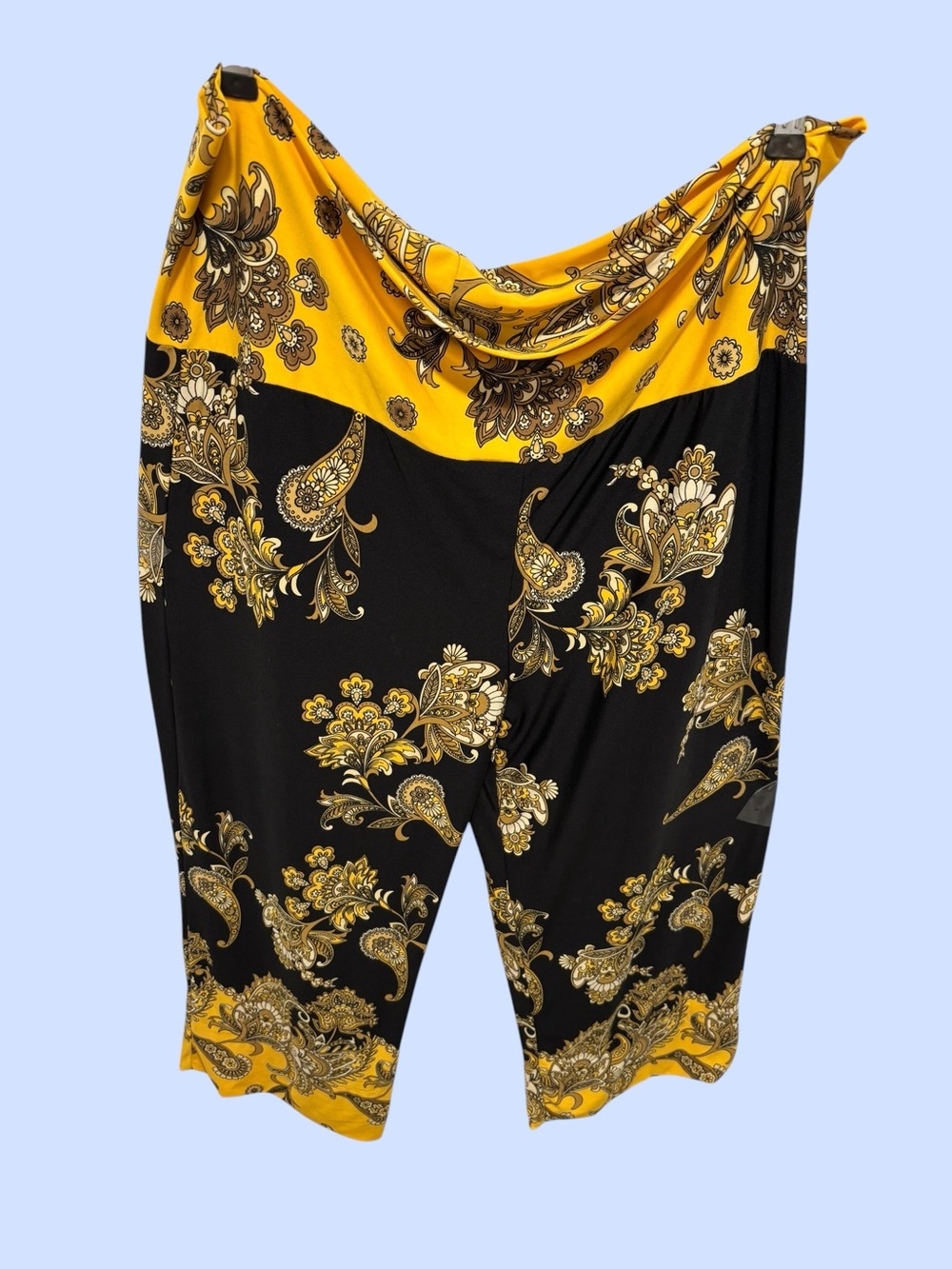 White Mark 3XL Paisley Print Pants Black & Yellow